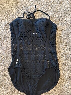 Robin Piccone Black Crochet One-Piece Swimsuit